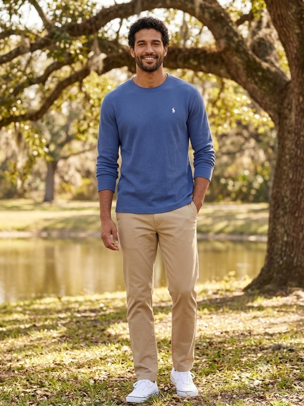 Polo Ralph Lauren Men's Large Blue Waffle Knit Thermal Sleep Shirt Lounge Top L